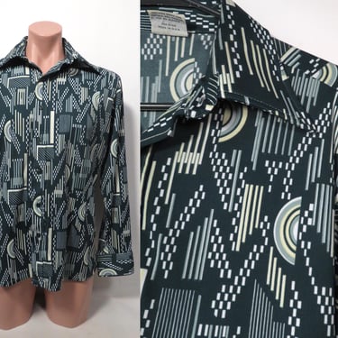 Vintage 70s Mens Kmart Disco Shirt Made In USA Size L 