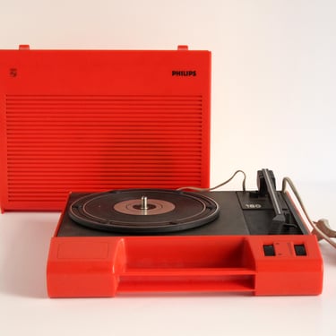 Philips AG 4131 portable record player | 1970s red plastic turntable 