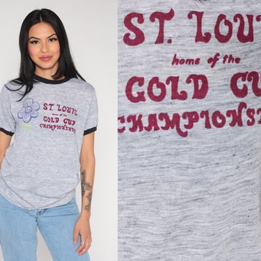 St Louis Shirt Gold Cup Championships Ringer Tee Shirt 80s Missouri Tshirt Gardening Retro Shirt Vintage T Shirt 1980s Graphic Medium 