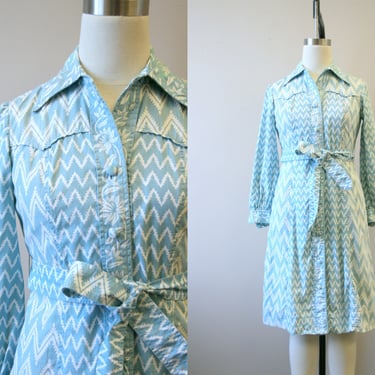 1970s Casi Cotton Chevron Shirt Dress 