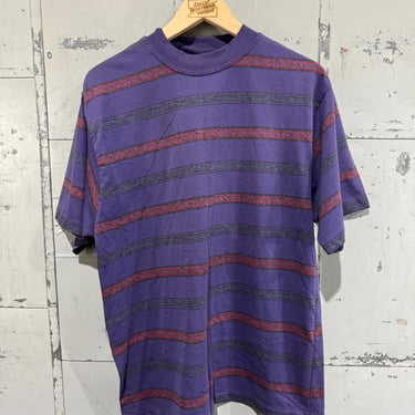 Vintage 90s Purple striped tshirt multicolor stripes Del Ray sports size XL surf surfer surf wear 