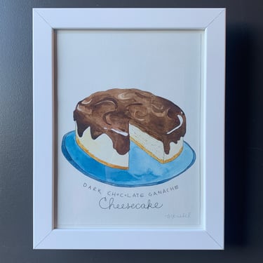 Dark Chocolate Ganache Cheesecake Original Watercolor Painting