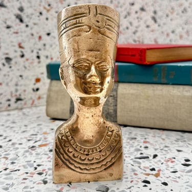 Brass Egyptian Bust, King Tut, Nefertiti, Egyptian Revival, Solid Brass Home Decor, Sustainable Living, Vintage 