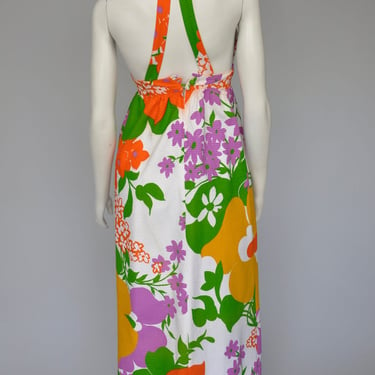 1970s psychedelic floral Hawaiian dress by Malia XS 