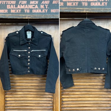 Vintage 1980’s Avant Garde Black Denim Cropped New Wave Wild Design Jacket, 80’s Jean Jacket, 80’s Fashion, Vintage Clothing 