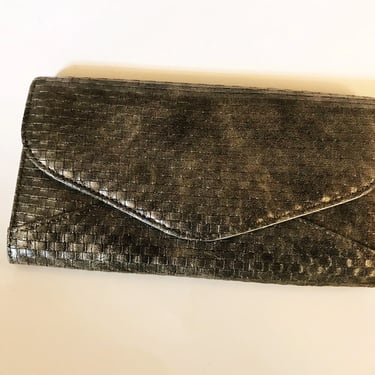 Vintage Wallet Silver Woven Silver Metallic Faux Leather Handheld Purse 7 Section Organizer Coupon Billfold Ladies Wallet 1990s 