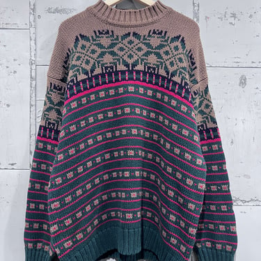 90s, XXL Eddie Bauer heavy weight chunky geometric knit sweater 