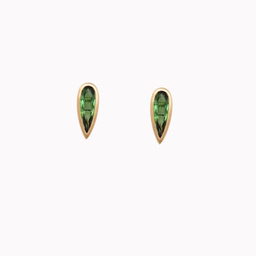 Green Tourmaline Pear Bezel Stud Earrings