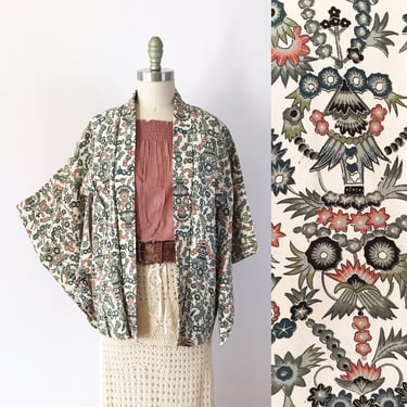 SIZE S /M Vintage Japanese Haori Kimono - Short Jacket Kimono Japan - William Morris Inspired Print Pattern Short Cropped 