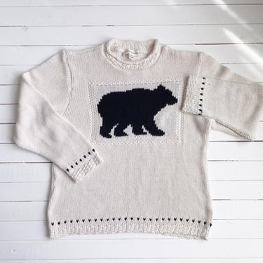 cottagecore sweater y2k vintage cream white black bear cotton sweater 