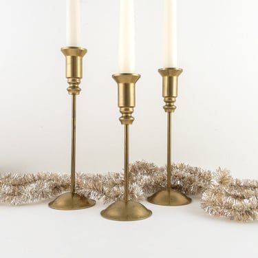 Vintage Graduated Height Brass Candlesticks, Set of 3 Brass Candle Holders 