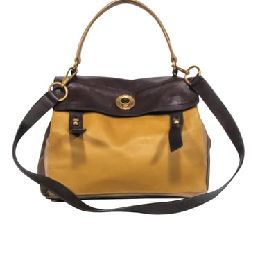 Yves Saint Laurent - Mustard Yellow &amp; Brown Leather Muse Satchel Bag