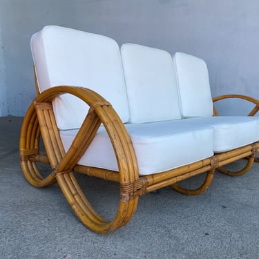 Restored 3/4 Round Pretzel Three-Seat Sofa with Open Base 