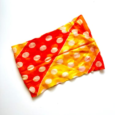 Vintage Echo 60s 70s Silk Scarf Bright Polka Dotted Infinity Cowl Neck Orange Striped 1960s Mod 1970s Hair Accessory 