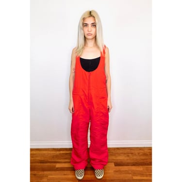 Winter Bib Overalls // vintage 70s 80s red boho hippie 1970s 1970's pants hippy ski snow winter jumpsuit bibs // M/L 