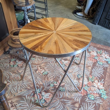 Radial Wood and Metal Side Table 21 x 21 x 20