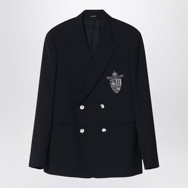 Fendi Double-Breasted Jacket In Midnight Blue Virgin Wool Men