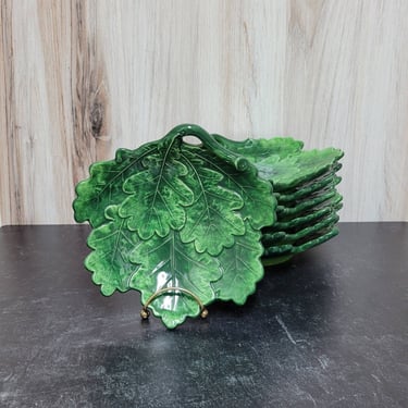 Vintage Vietri Foglia Green Leaf Salad Plates - Set of 7 