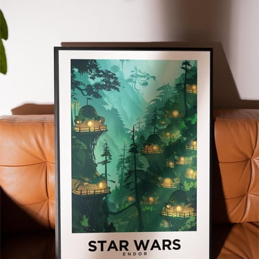 Retro Endor Ewok Village Wall Art: Star Wars Sci-Fi Forest Poster for Home & Gaming Room Decor 