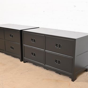 Michael Taylor for Baker Furniture Far East Collection Black Lacquered Dresser Chests, Newly Refinished