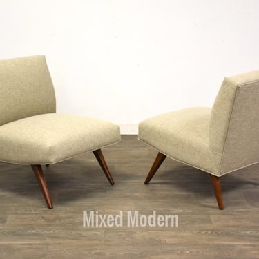 Grey Mid Century Slipper Lounge Chairs - A Pair 
