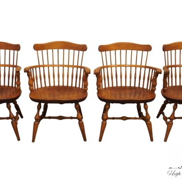 Set of 4 NICHOLS & STONE Solid Hard Rock Maple Colonial Early American Comb Back Dining Arm Chairs 