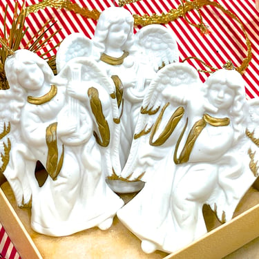 VINTAGE: 3pcs - Homco Christmas Bisque Porcelain Angel Ornament - Musical Angels - Christmas Holiday - SKU 00034588 