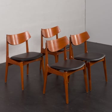 Set of 4 teak mid-century chairs by Funder-Schmidt & Madsen in black aniline leather, Denmark 1960s 