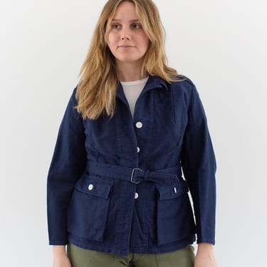 Vintage True Blue Moleskin Belted Jacket | Unisex Cotton Utility | Made in the Netherlands | S M | 