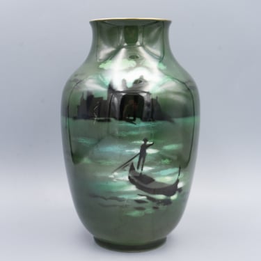 Royal Bayreuth Green Scenic Fisherman Vase | Antique Porcelain Early 1900s 