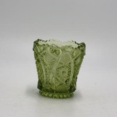 vintage Imperial Glass Daisy Button Green Toothpick Holder 