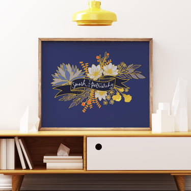 Poster // Smash the Patriarchy // Feminist Floral Banner // Multiple Sizes Available 