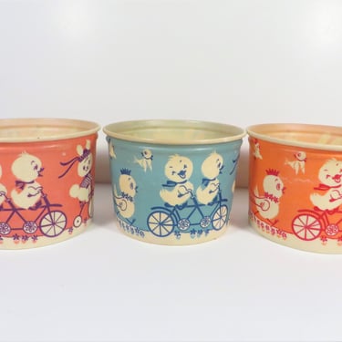 Vintage Easter Cottage Cheese Containers - Lily Brand Easter Joy Ride Waxed Container 