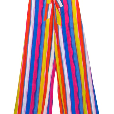 Diane von Furstenberg - Blue & Multi Color Stripe Pants w/ Tie Front Detail Sz S