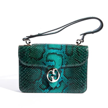 GUCCI 00s Turquoise + Emerald Python 1973 Shoulder Bag