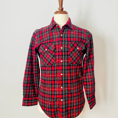 Vintage JCPenny Men's Shop Red / Black / Green / Plaid Flannel Button Up Shirt / Unisex / Free Shipping 