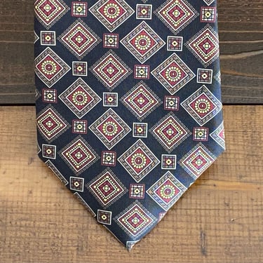 Vintage silk tie, Black & red Foulard necktie, Geometric pattern Giacomo Italian silk neck tie 