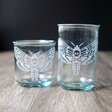 Moth Recycled Glass Cup - Deaths Head Hawkmoth eco glass tumbler for drinking or candles 