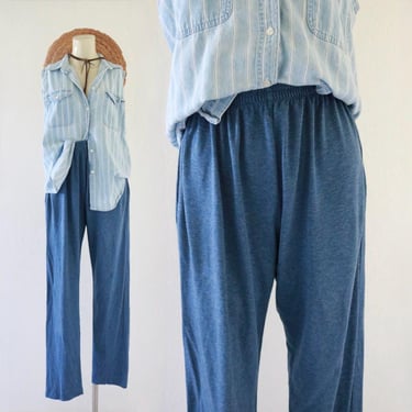 casual knit trousers - s - vintage 90s 1990s womens soft blue comfortable casual size small lounge relaxed pants 