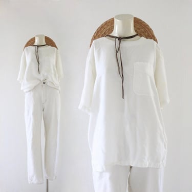 imperfect off white flowy tee - m - vintage 90s y2k womens size medium cream ivory short sleeve t shirt 
