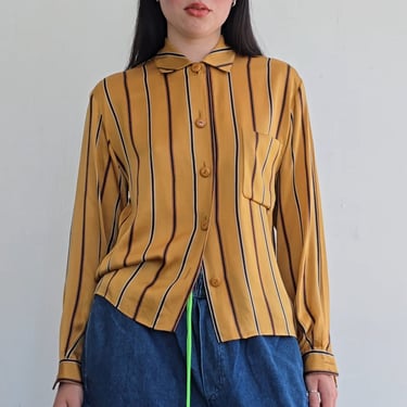 Valentino Mustard Striped Silk Blouse