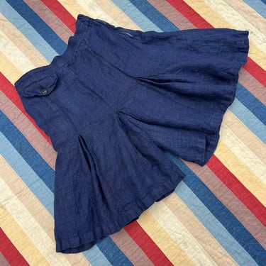 Vintage 1930s Indigo Blue Linen Shorts Pleated Side Zipper Sportswear Separates