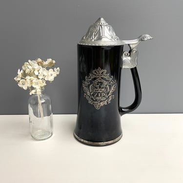 VIP glass stein with pewter lid and kitschy Drunken Sot poem - vintage barware 