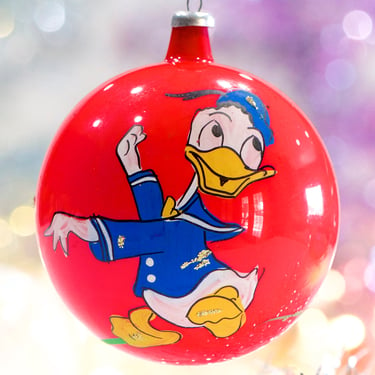 VINTAGE: 1950's - Italian Disney Donald Duck Glass Christmas Ornament - Collectable - Hand Painted - Made in Italy - SKU 30-409-00034748 