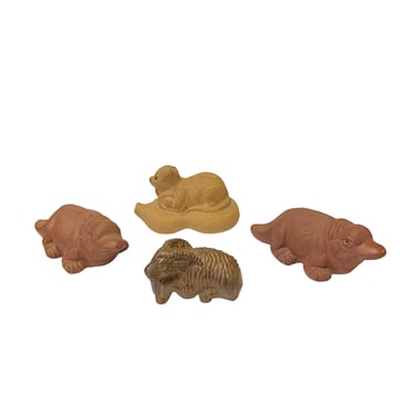 Set of 4 Small Ceramic Wood Animal Figure Display Art ws2340E 