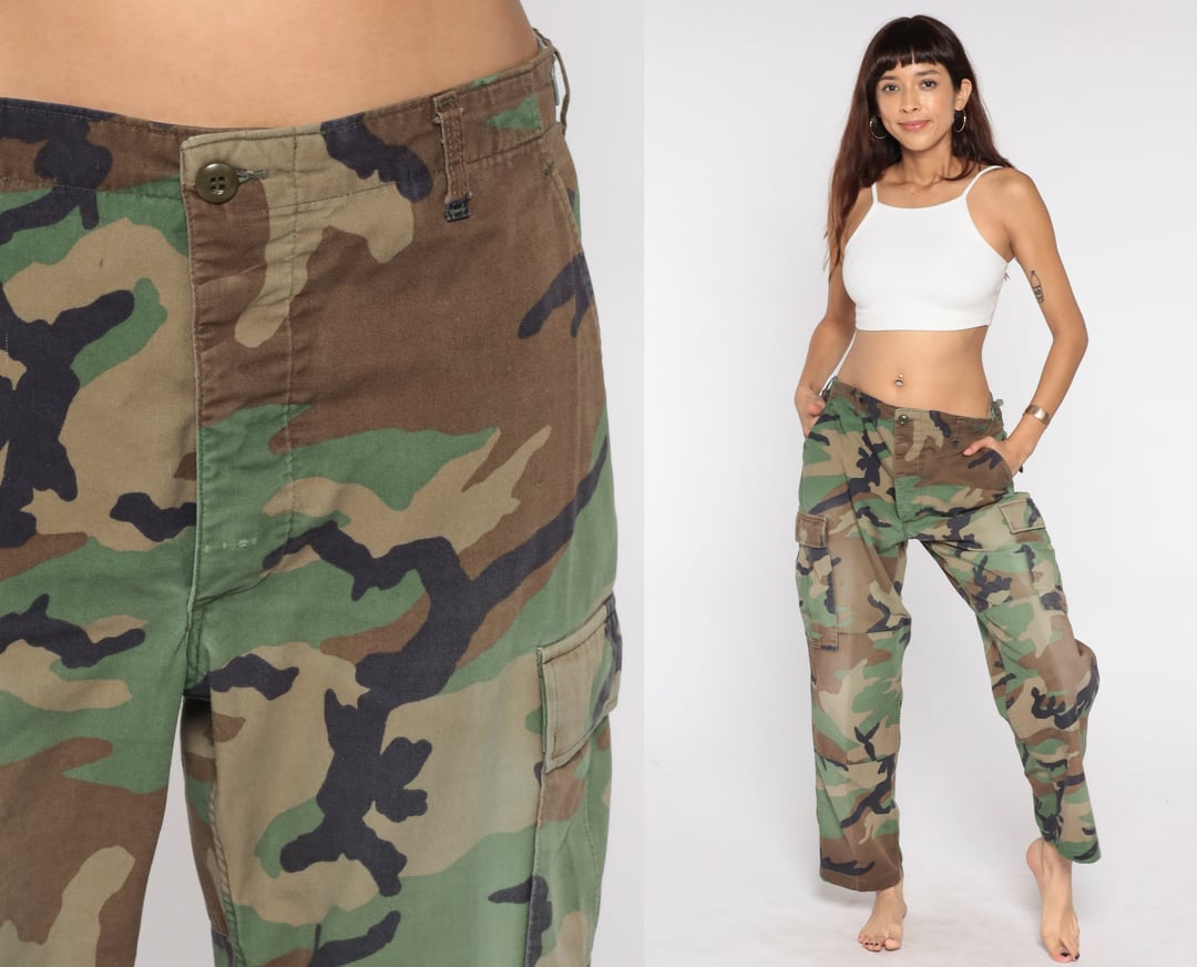 Camo Army Pants 80s CARGO Pants Military Combat Olive Green | Shop ...