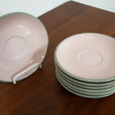Set of 7 Vintage Harkerware Pink and Gray Saucer Plates 