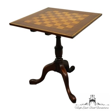 VINTAGE ANTIQUE Traditional Style 25" Square Accent Game Table w. Checkerboard Inlay 