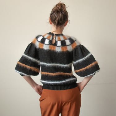 6732t / checkerboard angora knit balloon sleeve sweater / s / m 
