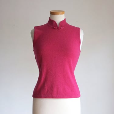Shanghai Tang Hot Pink Cashmere Sleeveless Sweater Medium 